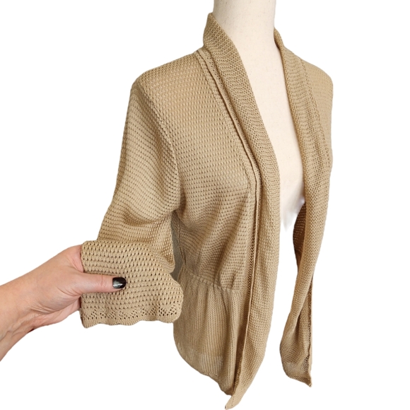 Elementz Open Front Gathered Waist LS Lightweight Cardigan Sweater Tan Med NEW - Picture 5 of 15